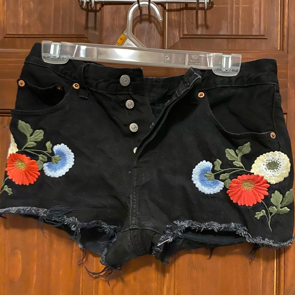 Black Levi Floral Print Shorts